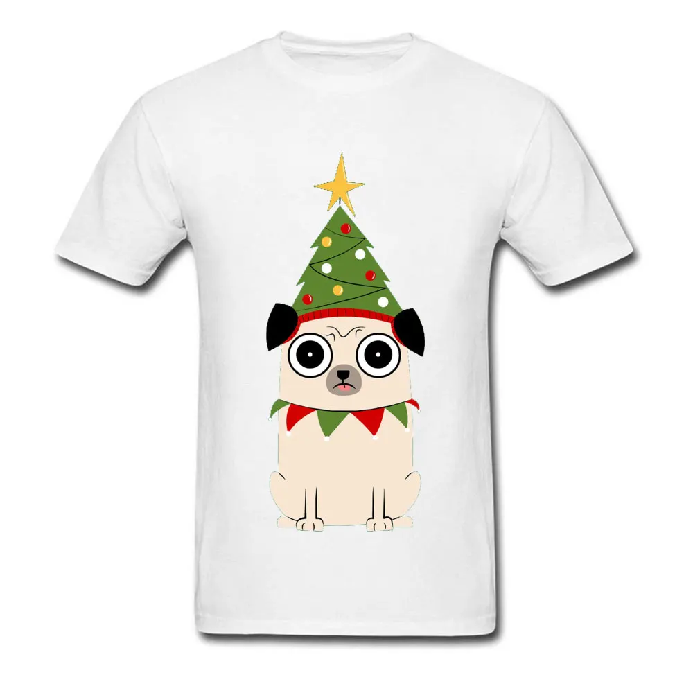 Christmas-Pug Cotton Fabric Male Short Sleeve Tops Tees 3D Printed Summer Tshirts Design Tee Shirts Fitted Round Neck Christmas-Pug white