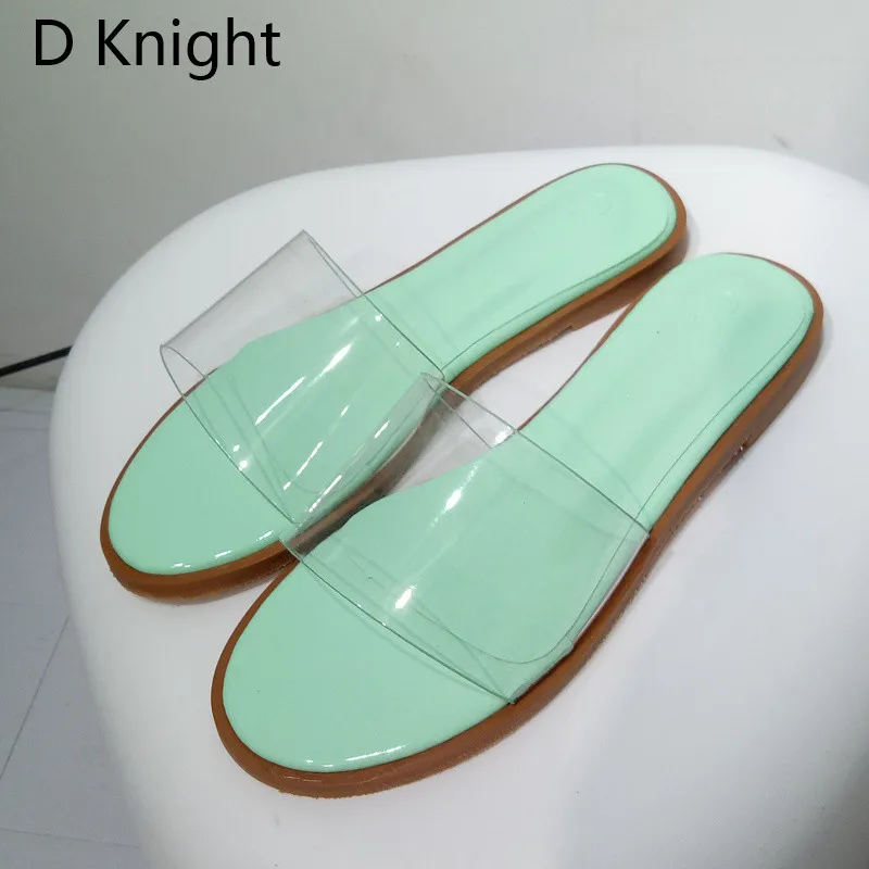 2018 New Summer Women Slippers Slides Yellow White Women Transparent Hollow Out Single Sandals Non-slip Fashion Mules Pink Green (8)
