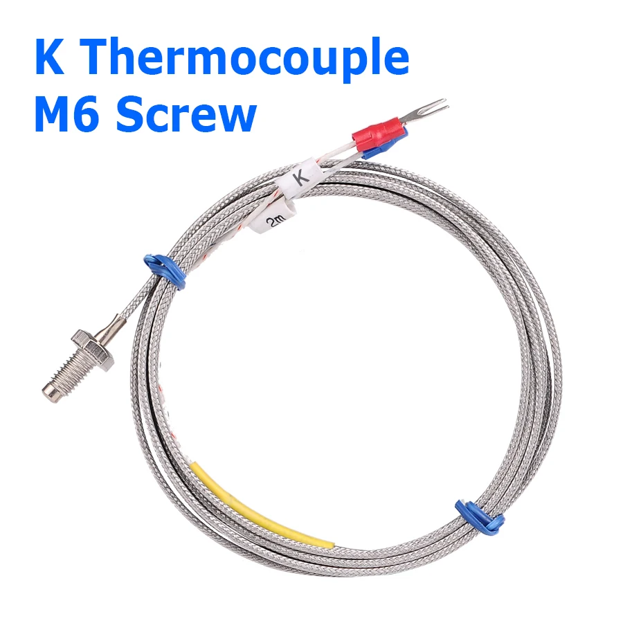 

M6 Screw Probe K Type Thermocouple Temperature Sensor 0~500'C 1m 2m Cable Wire for Industrial Temperature Controller Measuring