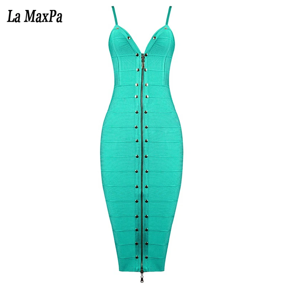 

2017 Autumn new women sleeveless v neck dress sexy bodycon celebrity party Front zipper button black green brown bandage dresses