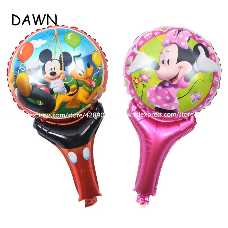 

10pcs/lot Mickey Minnie stick balloons Aluminum Balloon Baby Birthday Party Placement Decorations toys Balloons