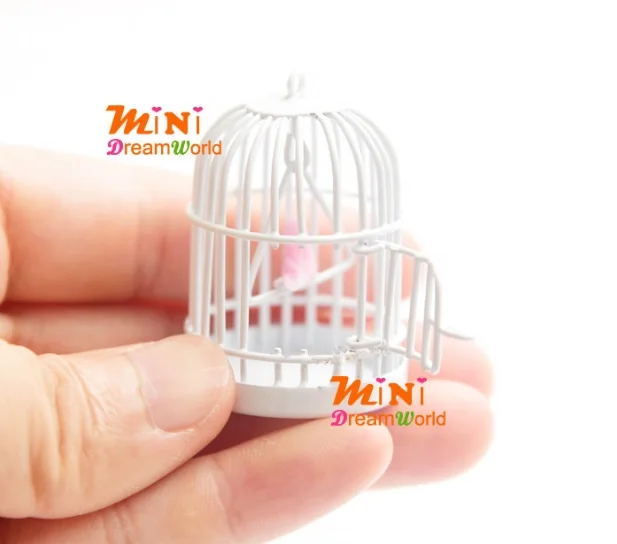 718 Mini Dollhou Mini Accessoires Cage à Oiseaux Blanche Oiseau Rose Peut être Ouvert Et Fermé Nouveau In Poupées From Jeux Et Loisirs On