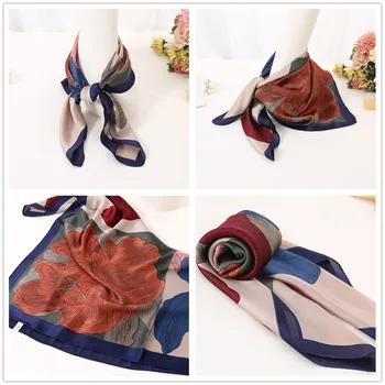 

Spring and autumn 70CM square silk scarf women mountain stripes professional small square scarf satin gift a good match