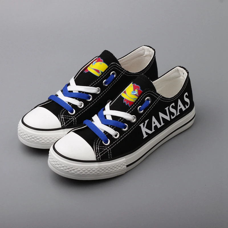 

Hot Sale Black Shoes Kansas City Students Fans Graffiti Summer Canvas Shoes Low Top Lace-up Leisure Shoes Woman Plus Size Sapato