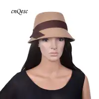 New design Camel/brown real Wool hat warm felt winter hat wedding church trilby with gross grain ribbon crown band