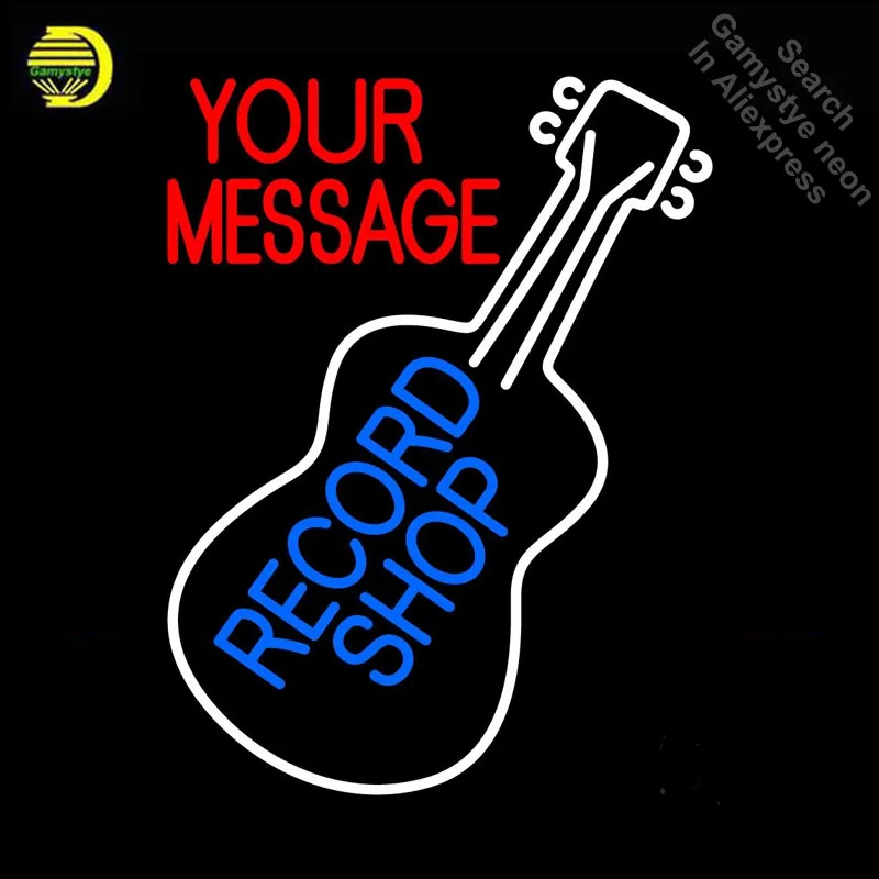Магазин записей неоновые вывески для гитары Настоящая стеклянная трубка ручная