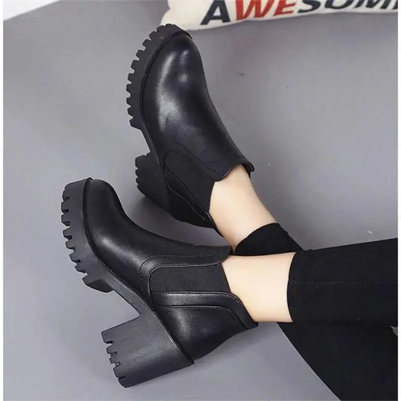 

LZJ 2019 New Fashion Spring Autumn Platform Ankle Boots Women Thick Heel Platform Boots Ladies Worker Boots Black Big Size 40