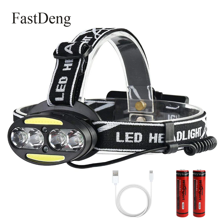 Headlight 30000lm LED Headlamp 4* T6 +2*COB+2*Red LED Head Lamp Flashlight Torch Lanterna USB with 18650 Rechargeable Battery