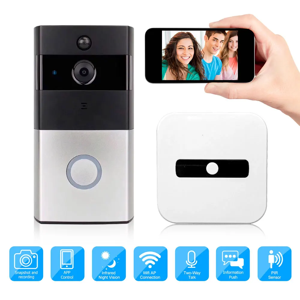 

720P Wireless WiFi Video Doorbell Smart Video Doorbell IR Night Vision Waterproof Doorbell Ring Remote Control Via Mobile Phone