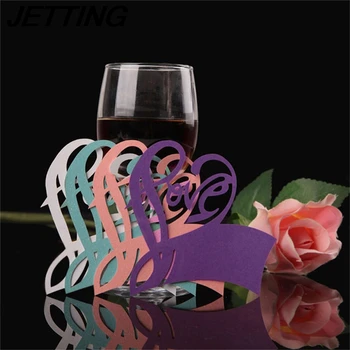 

50PCS Wine Glass Cards Paper Laser Cut Love Heart Table Name Place Escort Cup Card Wedding Baby Shower Party Decorations