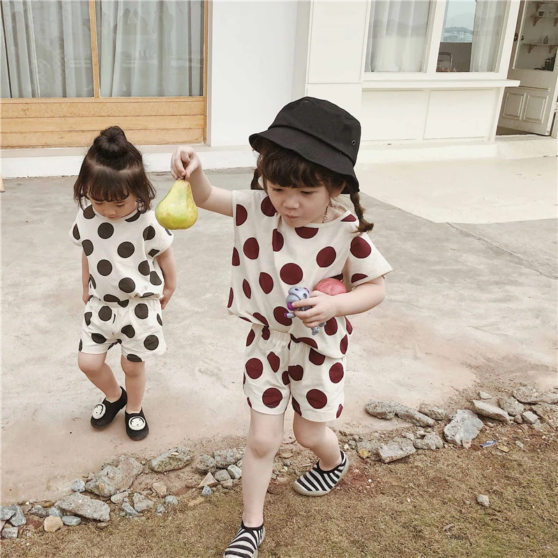 Roupas da Menina Camiseta + Calças Humor Urso Terno Verão Casual Nova Dot Algodão 2 Pçs Conjunto Bodysuit Crianças Bebê Meninas Roupas 17 Mamãe e Bebê