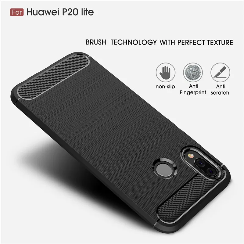 

For Huawei P20 Pro case Brushed Carbon Fiber Ultra Slim Silicone TPU Back Cover For P20 / P20 Lite Soft Anti-knock Coque Fundas