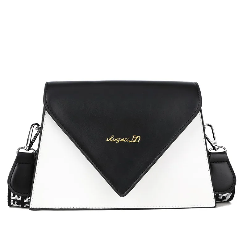 

Black White Broadband Shoulder Bag Fashion Stitching Diagonal Cross Bag Temperament Polyester Square Type Telescopic Handbags