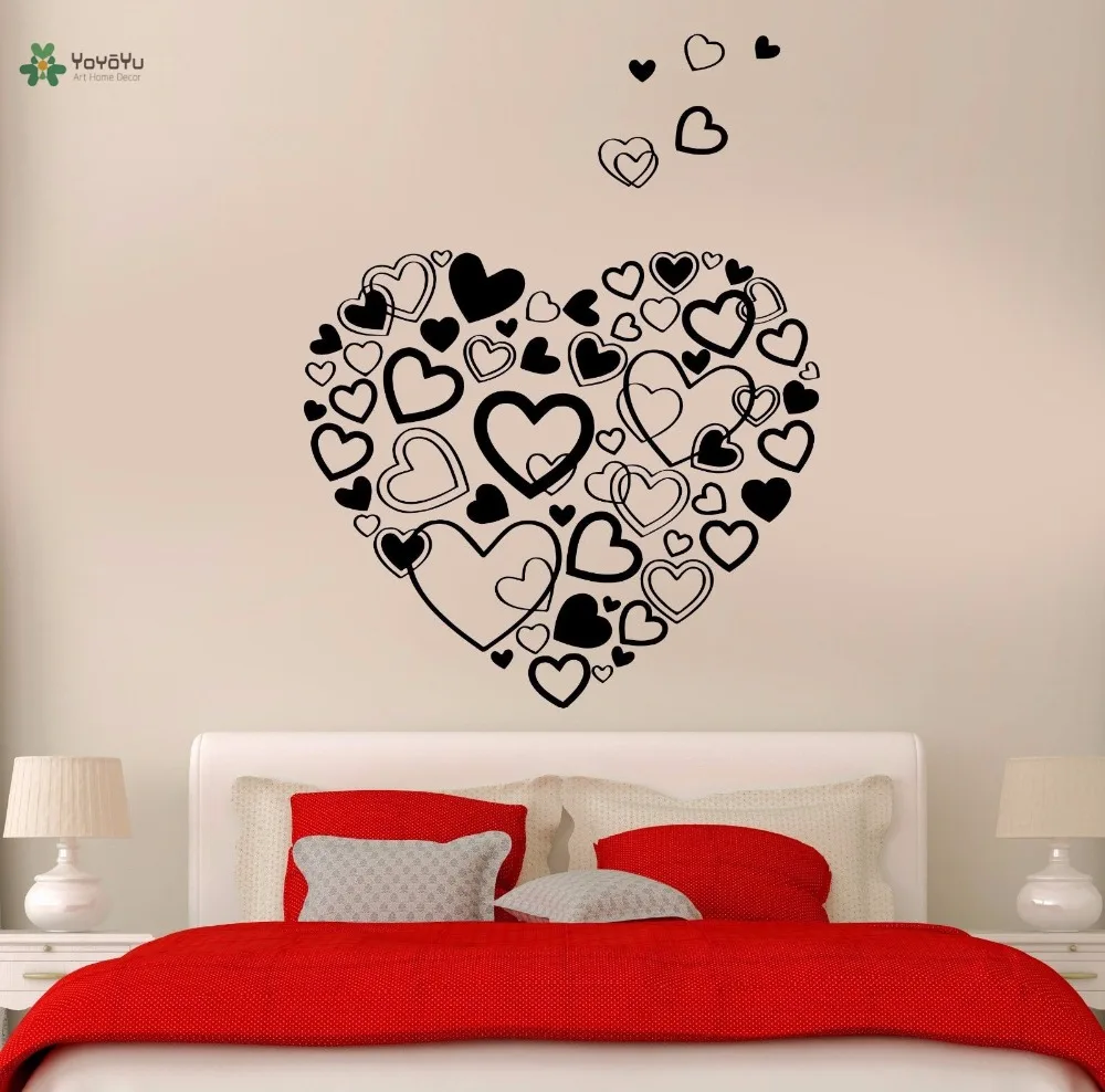 

YOYOYU Vinyl Wall Decal Many Love The Heart Set Up Romantic Couple Room Adesivo De Parede Decoration Stickers FD119