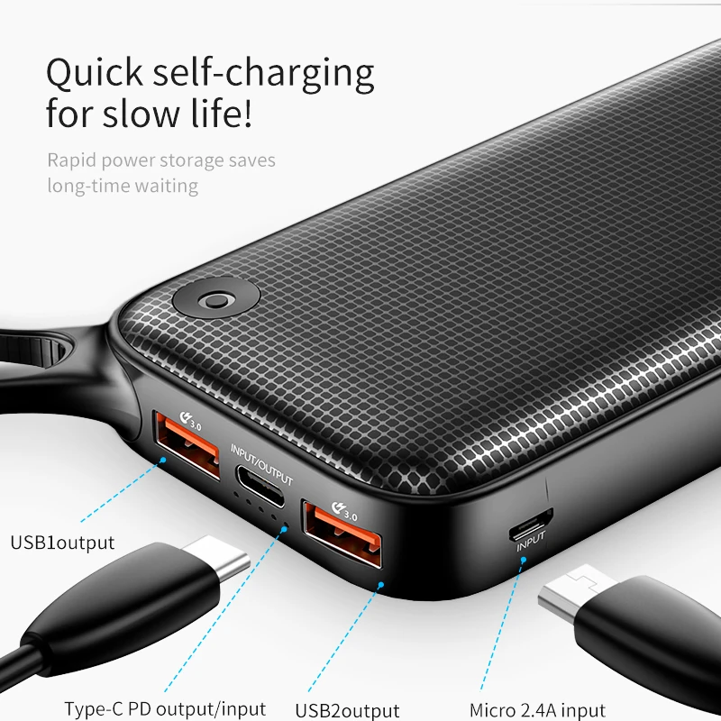 Baseus 20000mAh Quick Charge 3.0 Power Bank 20000 mAh Type C PD Pover Poverbank Fast Charging External Battery Charger Powerbank