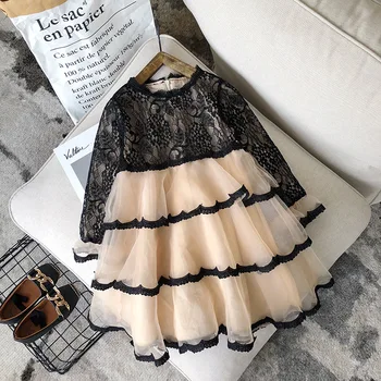 

Girls princess dress long sleeve lace cake fashion new year dress 2019 new design kids girl knee-length dress for kdis children