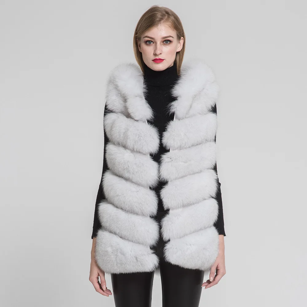 Natural White Jancoco Max, новинка, зимний женский жилет с капюшоном из натурального Лисьего меха, высокое качество, модный 6 рядов, жилет S7236 - Цвет: Natural White