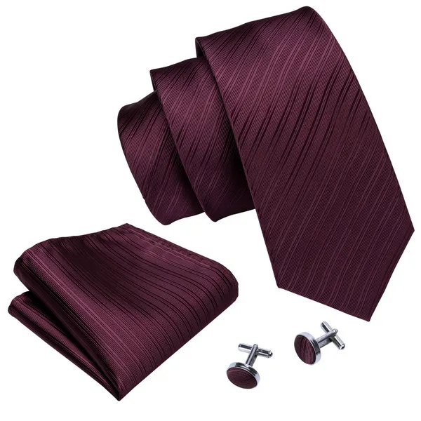 Заводской роскошный мужской шелковый галстук набор галстук, шейный платок и запонки винно-красный твердый Карманный квадратный галстук свадебный галстук - Цвет: FA-5085