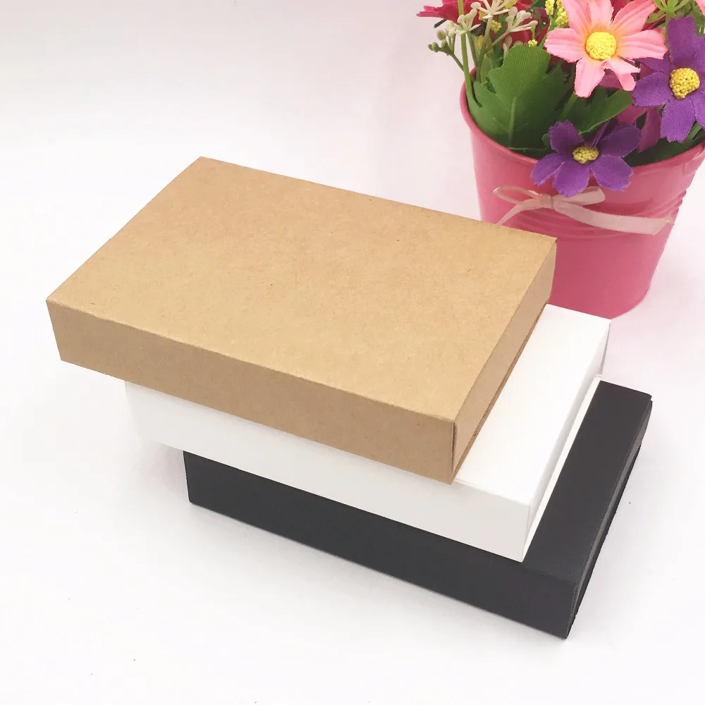 

20PCS/Lot White/Black/Kraft Gift box Retail Black Kraft Paper Drawer Box, blank Gift Cardboard boxes Carton box (Custom logo)