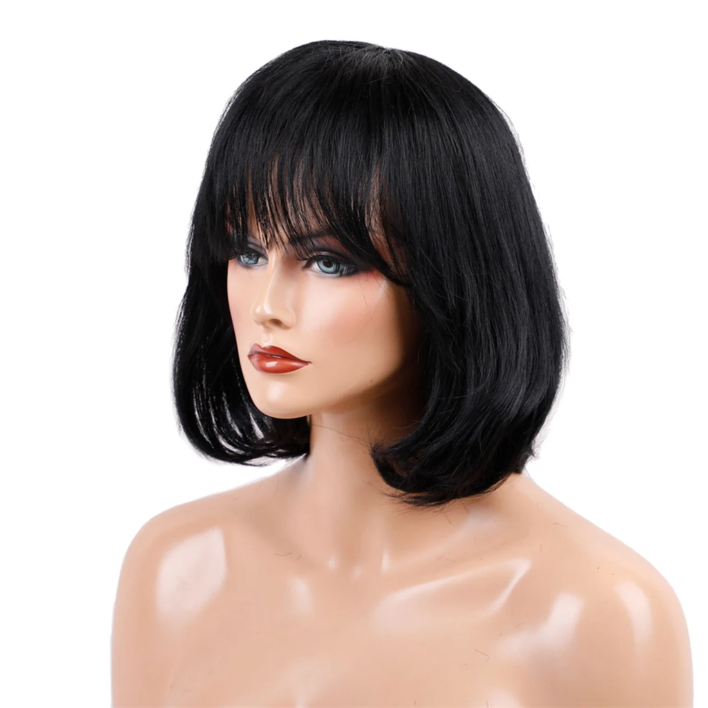 Human Hair Bob Style Straight Short Wave Wigs with Neat Bangs for Black Women African American Natural Black Color 12Inch цена Human Hair Bob Style Straight Short Wave Wigs with Neat Bangs for Black Women African American Natural Black Color 12Inch цены онлайн