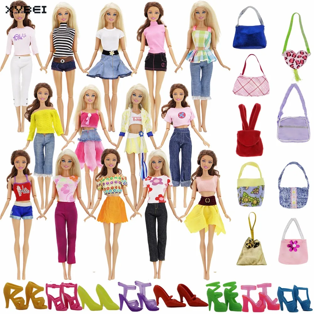 15 шт./партия = 5x наряд+ 5x обувь+ 5x сумка Модная Одежда для куклы Барби игровой дом детские игрушки наборы