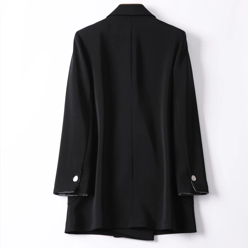 Shuchan Double Breasted Blazer Feminino Notched Loose Women's Jacket Autumn Fall 2019 New Items Solid Black Blazer Korean