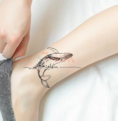 

Waterproof Temporary Tattoos sketch whale jumping Water tattoo Transfer fake flash tattoo for kid women gril 10.5*6cm