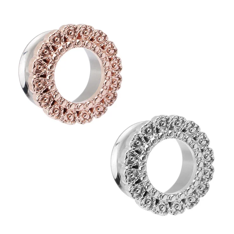 

New Style Rose Gold Sandblast Stainless Steel Ear Plugs Hollow Expander Stretcher Tunnels Piercing Gauges 6mm To 16mm