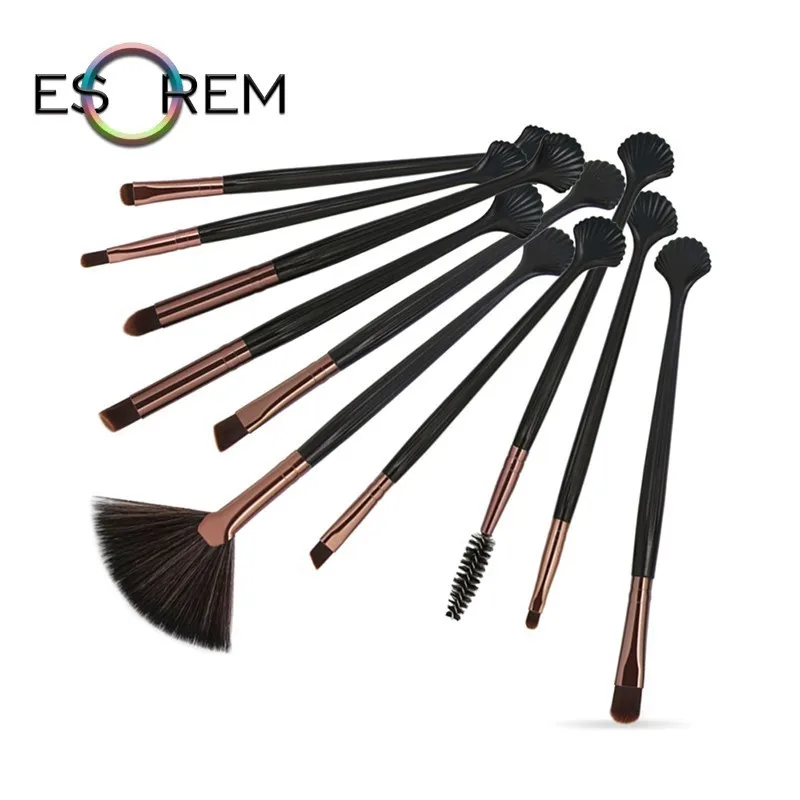 

ESOREM 10 Pcs Professional Makeup Brush Set Black Handle Foundation Brushes Powder Angled Shading Brush Pinceau Maquillage 5557