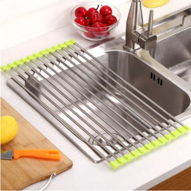 

Multi-functional Sink Storage Dish Drying Rack Holder Fruit Vegetable Drainer Colanders Insulation Tool Folding Storage Rack