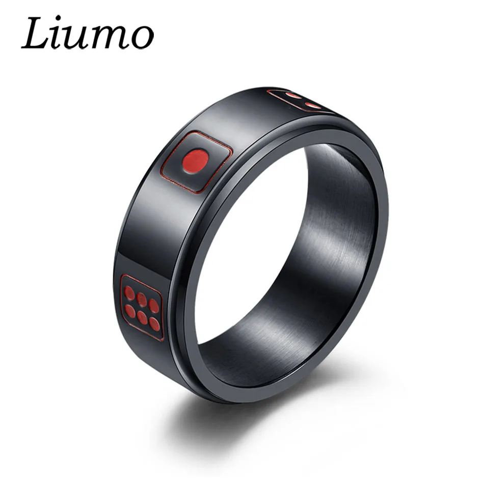 

Liumo Gothic Style Black Gold Silver Color Dice Spinner Rotate 316L Stainless Steel Men Biker Ring Lr283