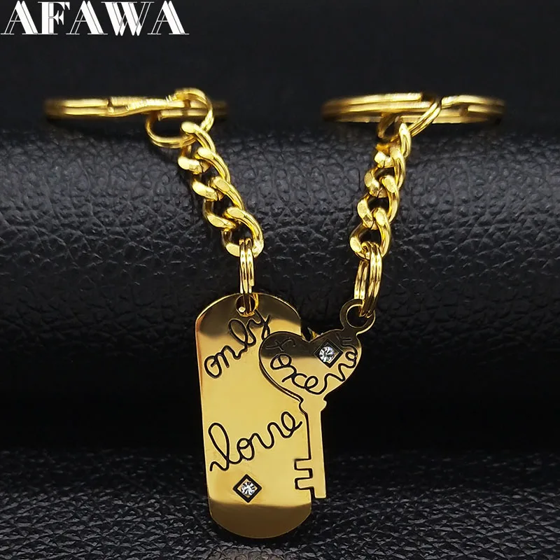 

2 PCS 2019 Fashion Geometric Csrystal Stainless Steel Couple Keychain Women Gold Color Keychains Jewelry merci maitresse K77638B