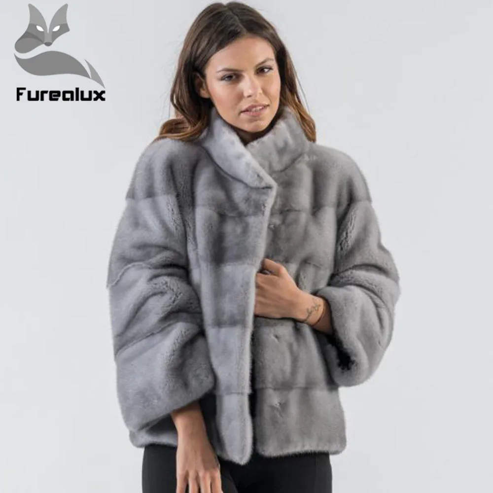 Куртка Furealux женская из натурального меха норки короткая модная шуба с воротником