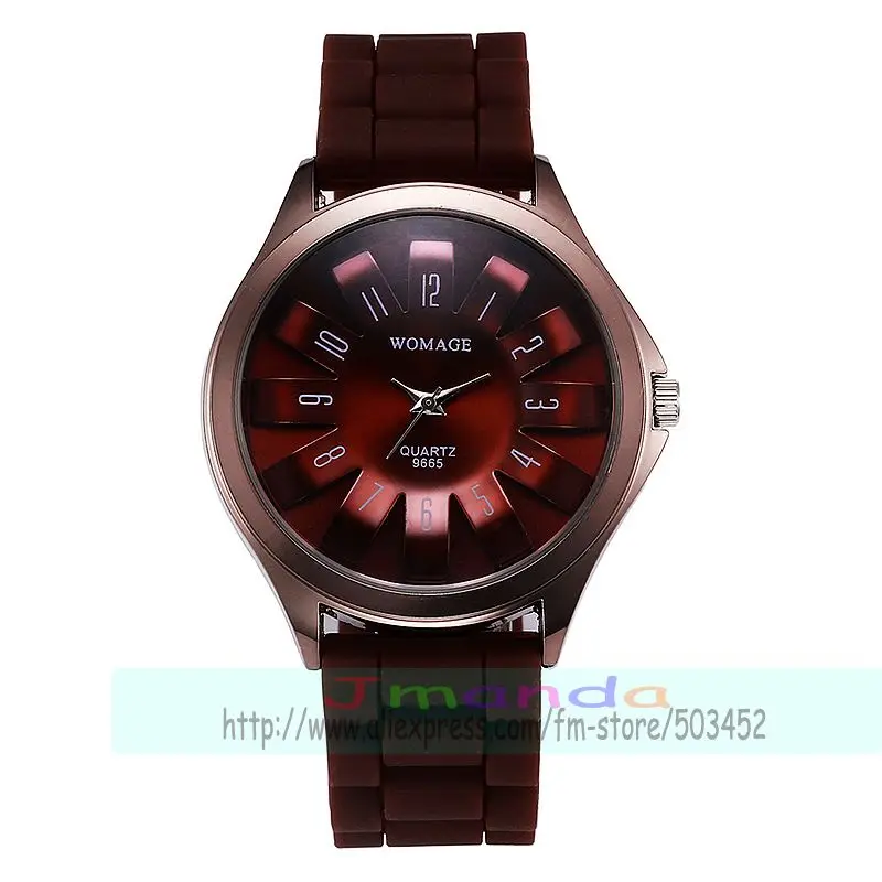 100 шт./лот Womage-9665 Хризантема дизайн модные силиконовые часы красочные пластины сумасшедшие продажи резиновые кварцевые часы для унисекс - Цвет: brown