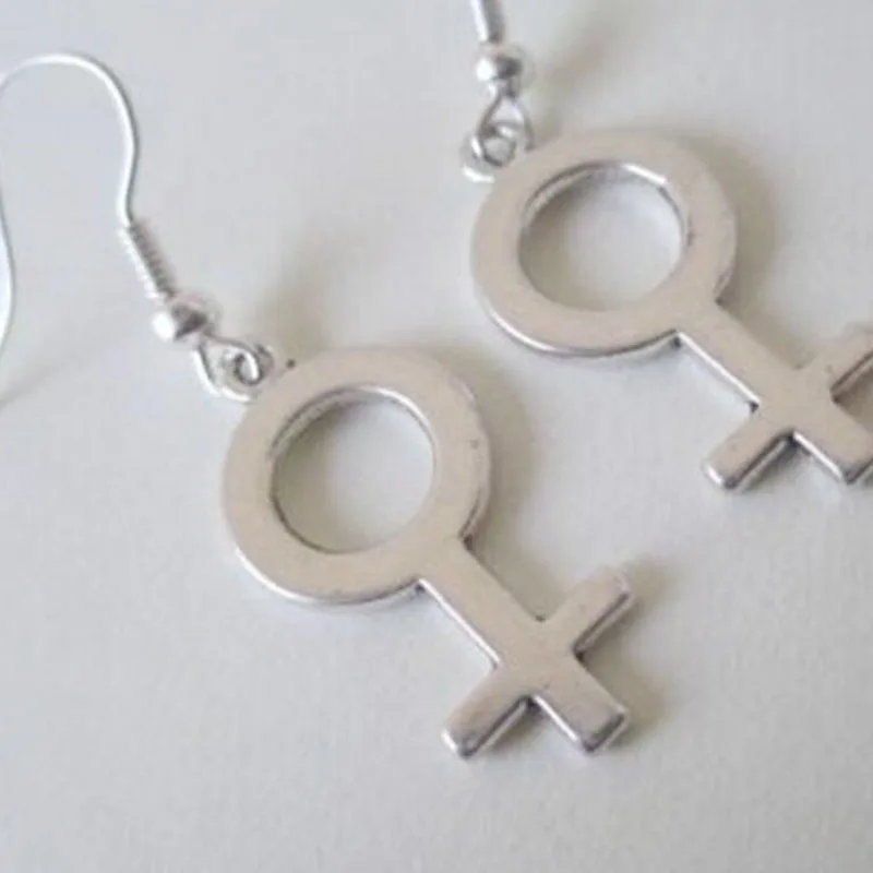 

1Pair/Lot Antique Silver Female Symbol Dangly Earring Feminist Symbol Charm Drape Earring DIY Fashion Women Jewelry Gifts