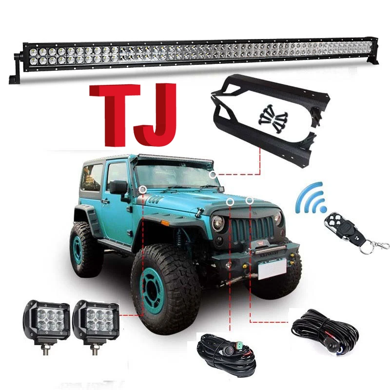 Mount Brackets 97-06 Jeep TJ Wrangler Wiring 50inch 288W LED Light Bar 18W