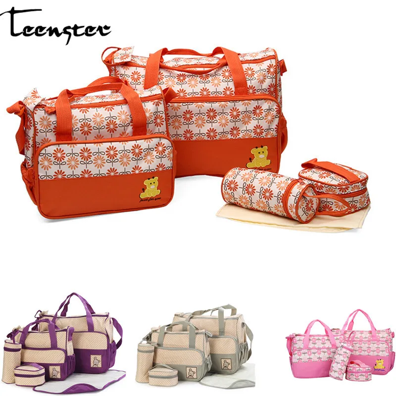 

Teenster Diaper Bag Multi-function 5pcs Baby Bags for Mom Maternity Bag Handbag Stroller Nappy Inclined Shoulder Bag Baby Stuff