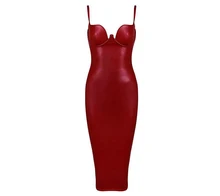 2017 New Summer Dress Women Celebrity Party Spaghetti Strap PU Bodycon Leather Dress Women Night Out Dress Wholesale Vestidos