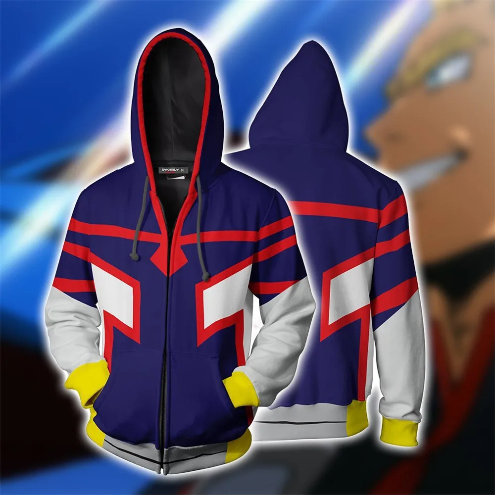 

Anime My Hero Academia Cosplay Costume Mens Hoodie Sweatshirt All Might Hoodies School Uniform Harajuku Zipper Jacket Asui Tsuyu
