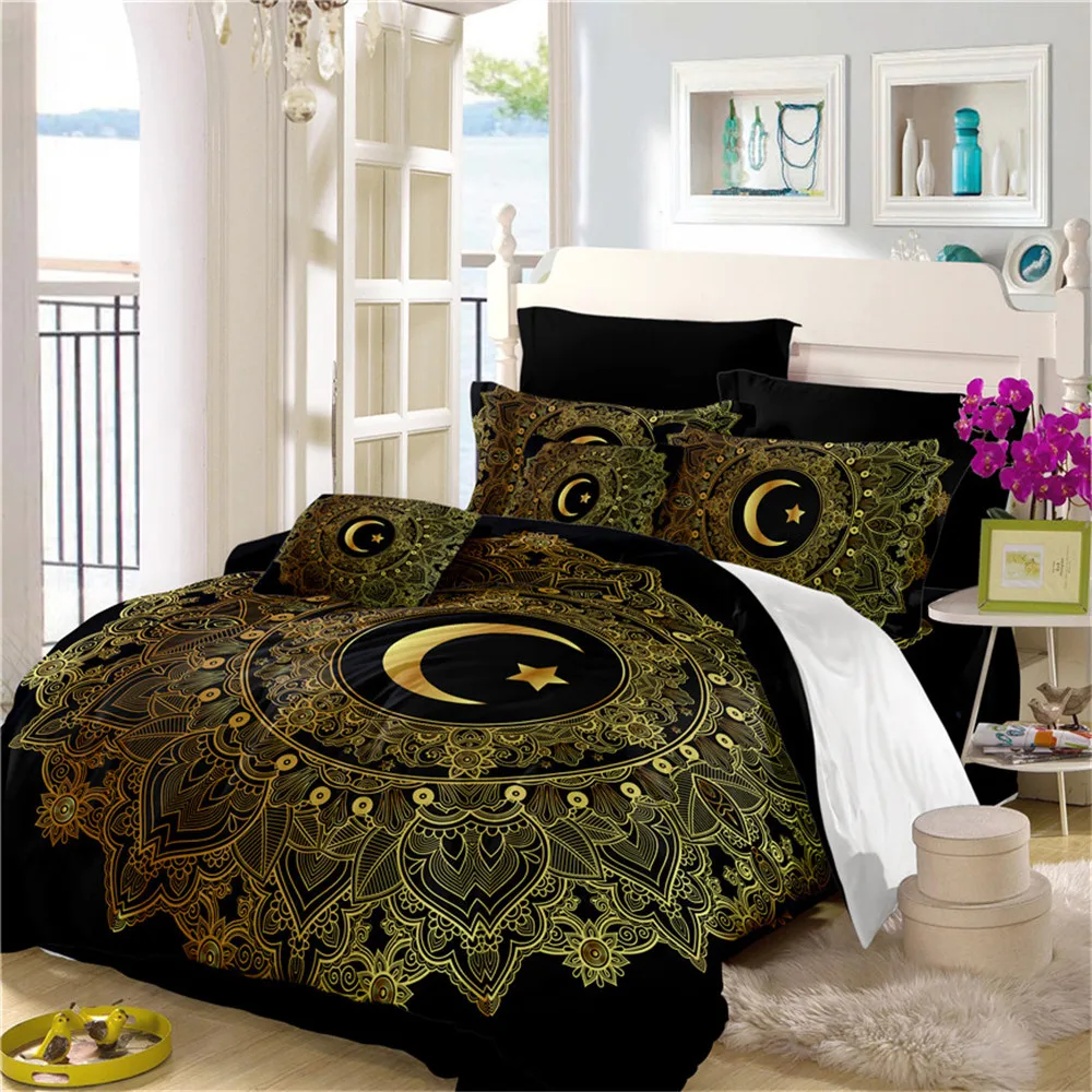 Golden Mandala Bedding Set Boho Moon Star Print Duvet Cover Set Black Bed Cover Twin Full King Queen Pillowcase Home Decor D25 Bedding Sets Aliexpress