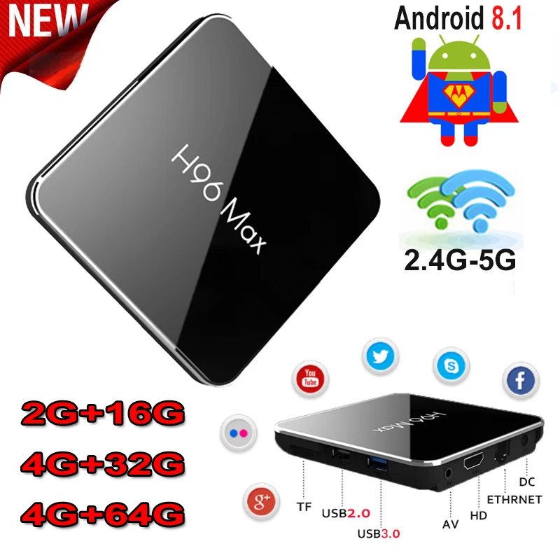 

H96 MAX X2 Amlogic S905X2 Android 8.1 Smart TV BOX 2GB/4GB RAM 16/32/64GB ROM Quad Core 4K Internet 1080P H.265 Set Top Box