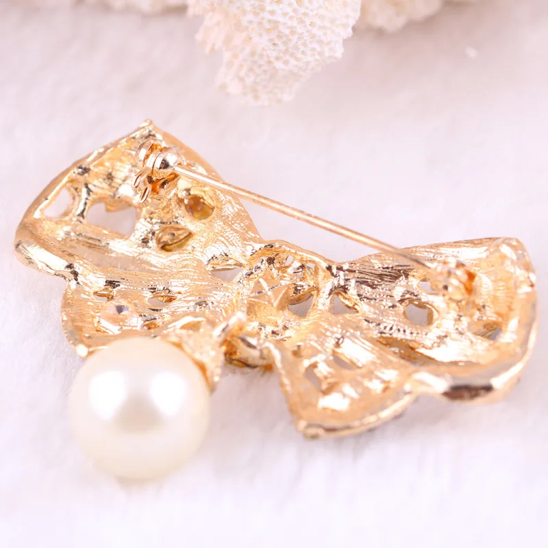 gold plated bowknot brooches pearl pendant  (5)