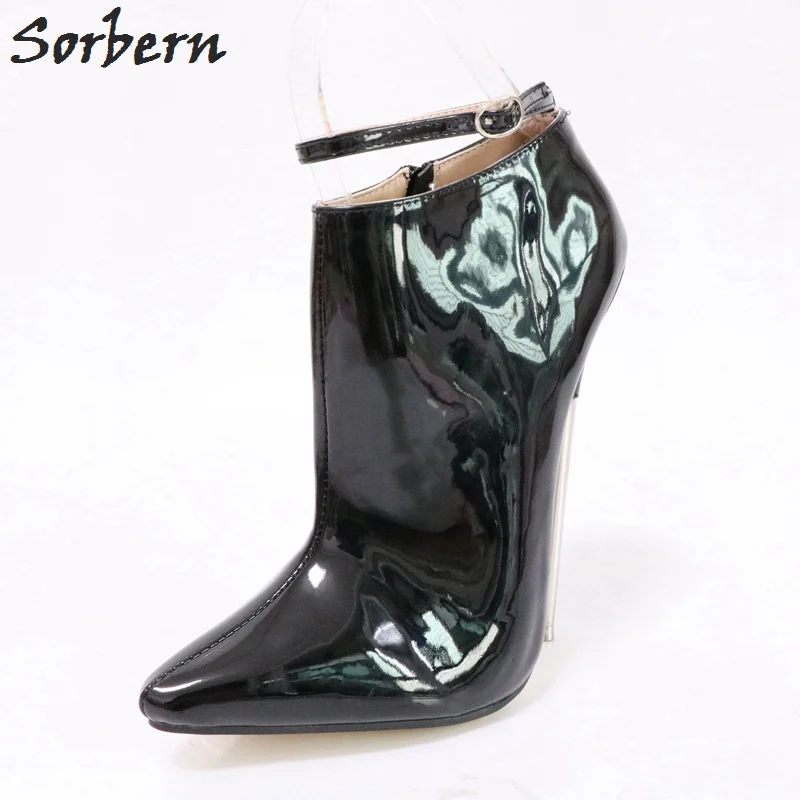 

Sorbern Shiny Black Ankle High Pumps 18Cm Metal Fetish High Heels Ankle Ladies Party Shoes Custom Green Pump Heels Available