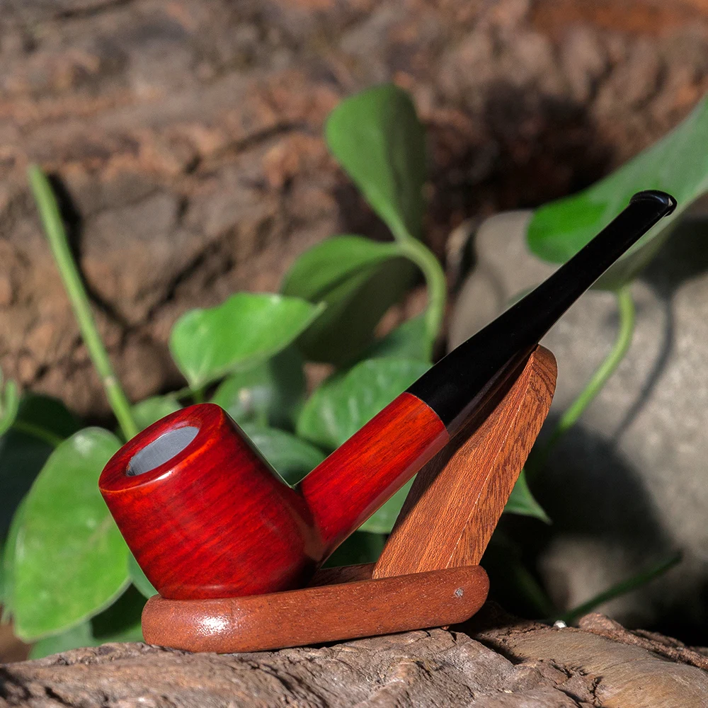 Classic Straight Wooden Pipe 9mm Filter Smoking Pipe with 10 Tools Red