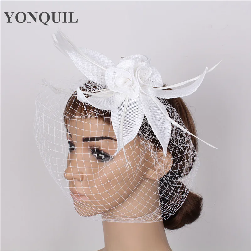 

Головной убор Sinamay с имитацией перьев и цветов, Вуалетка для невесты, Коктейльные шляпы, аксессуары для волос на свадьбу, 17 цветов