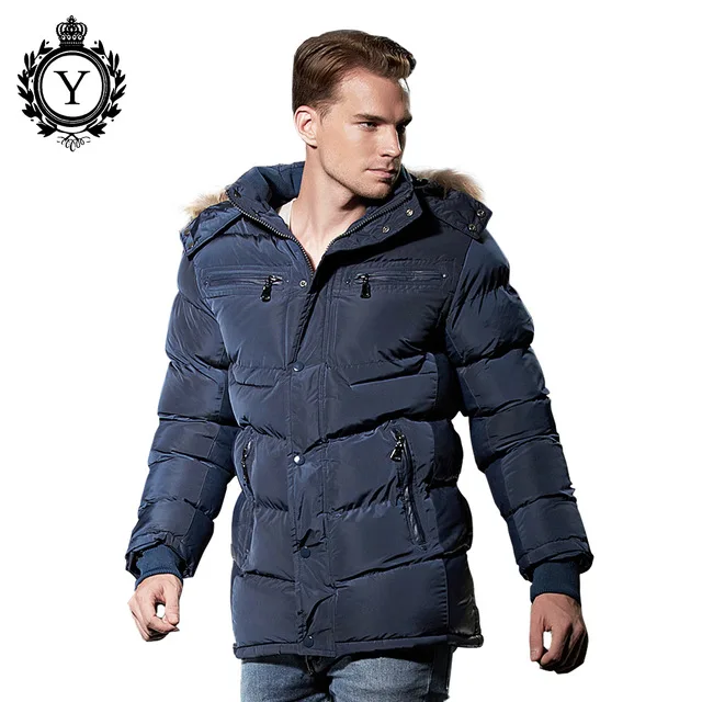 COUTUDI 2017 Stylish Winter Jacket Mens Solid Dark Blue Down Jackets Men's Long Design Thick