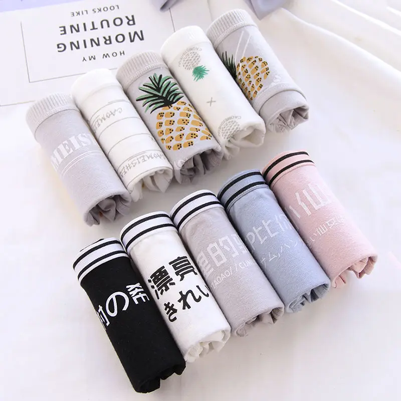 

5pcs/lots New solid color cartoon printed cotton women's underwear girl briefs sexy pants large size panties