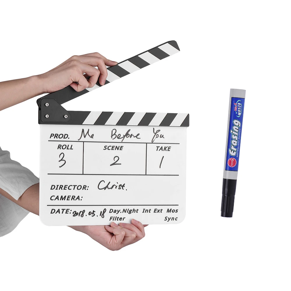 

Andoer Acrylic Clapperboard Dry Erase TV Film Movie Director Cut Action Scene Clapper Board Slate With Marker Pen Eraser