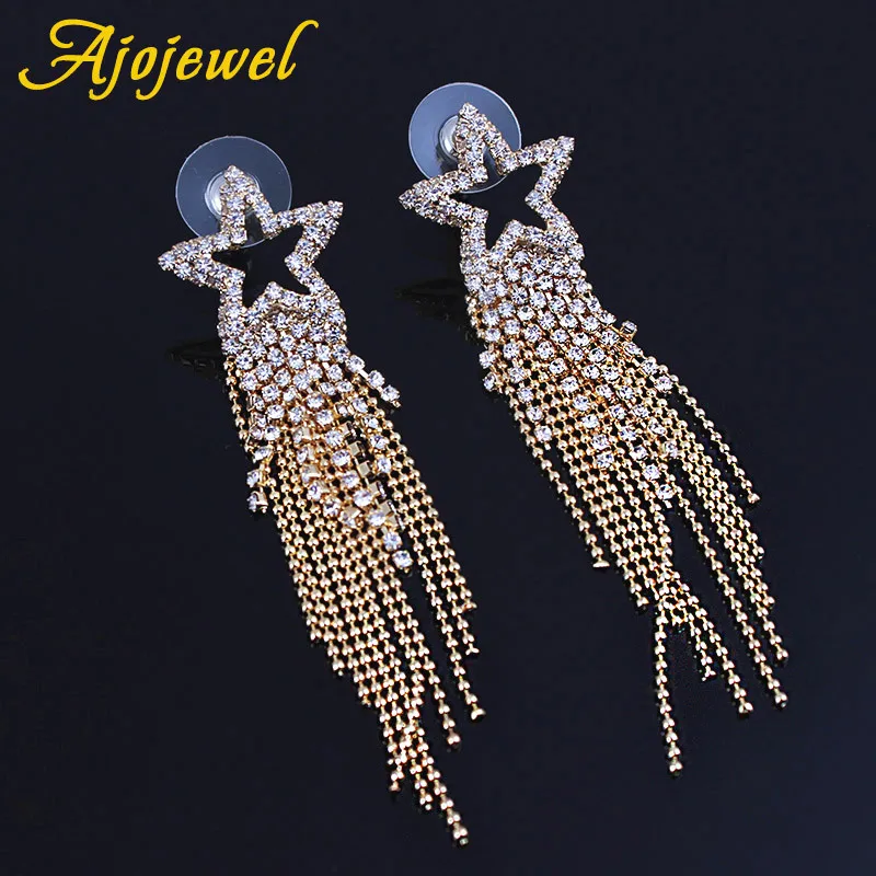 

Ajojewel Brass Bead Chain Tassel Long Earrings For Women Rhinestone Star Drop Earrings Fashion Costume Jewelry Wholesale