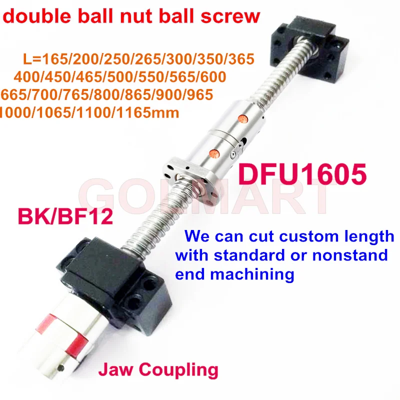 1pcs Antibacklash Ball Screw 1605 2pcs 6.35x10mm Coupler BK12 BF12 L200mm 